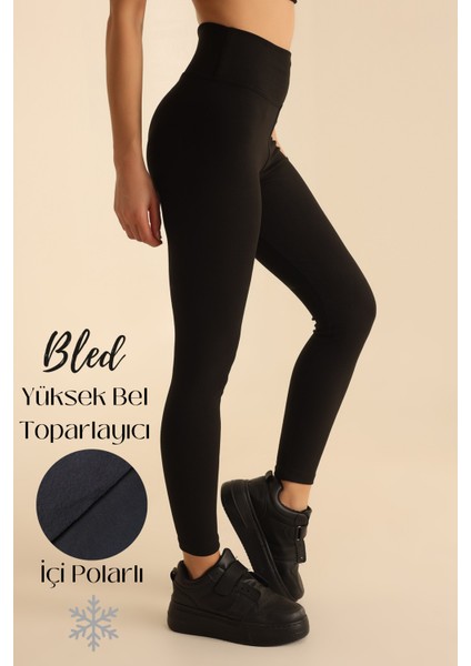 Premium Içi Polarlı, Şardonlu, Dalgıç Kumaş, Toparlayıcı Interlok Kışlık Örme Siyah Tayt