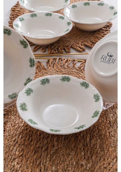 Vintage Flowers Green 15 cm 6’lı Porselen Çorba Kasesi Seti