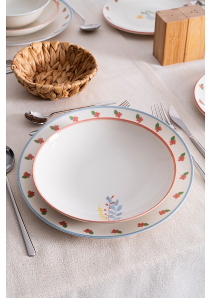 Liora Çiçek Desenli 20 cm Porselen Yemek Tabağı - 6 Adet