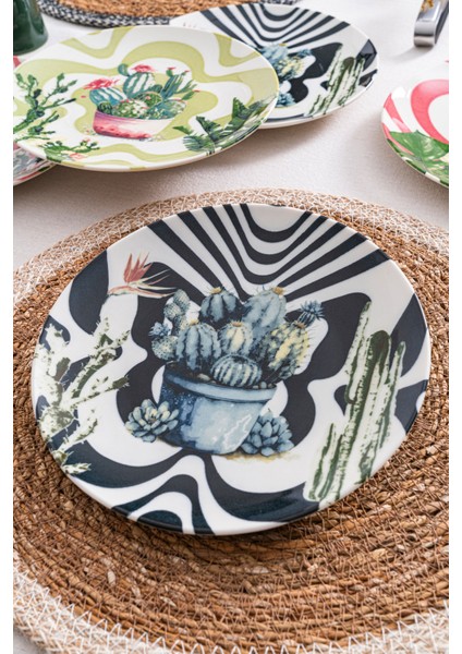 6'lı Kaktüs Desenli Pasta Tabağı Seti 20 cm - Kahvaltı ve Tatlı Sunum Tabakları fiyatları