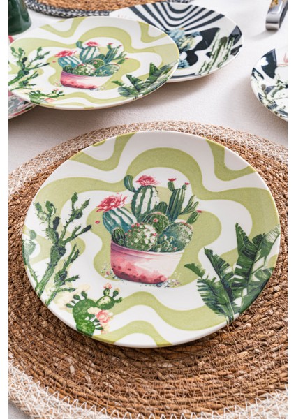 6'lı Kaktüs Desenli Pasta Tabağı Seti 20 cm - Kahvaltı ve Tatlı Sunum Tabakları modelleri