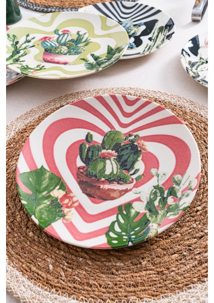 6'lı Kaktüs Desenli Pasta Tabağı Seti 20 cm - Kahvaltı ve Tatlı Sunum Tabakları fırsatları
