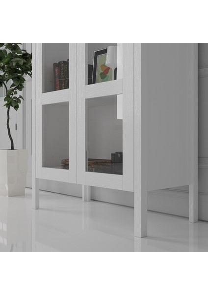 Venezia Cam Kapaklı Ahşap Ayaklı Çok Amaçlı Dolap, Vitrin, Erzak Dolabı - Minifiks - Wood Beyaz modelleri
