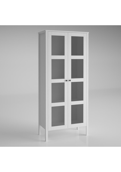 Venezia Cam Kapaklı Ahşap Ayaklı Çok Amaçlı Dolap, Vitrin, Erzak Dolabı - Minifiks - Wood Beyaz indirimleri