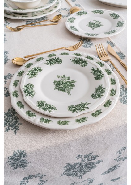 Vintage Flowers Green 24 Parça 6 Kişilik Porselen Yemek Takımı