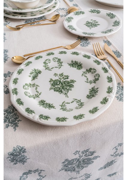 Vintage Flowers Green 24 Parça 6 Kişilik Porselen Yemek Takımı fiyatları