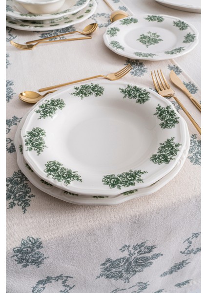Vintage Flowers Green 24 Parça 6 Kişilik Porselen Yemek Takımı fırsatları