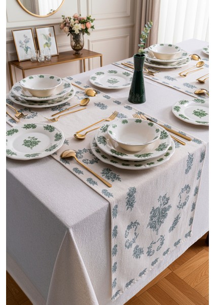 Vintage Flowers Green 24 Parça 6 Kişilik Porselen Yemek Takımı