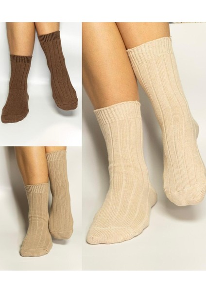 Pamuklu Kalın Dokulu Kışlık Kadın Çorabı 3'lü Set