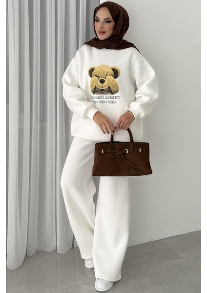 Ayıcık Desen Üç Iplik Ikili Takım 1655 - Beyaz