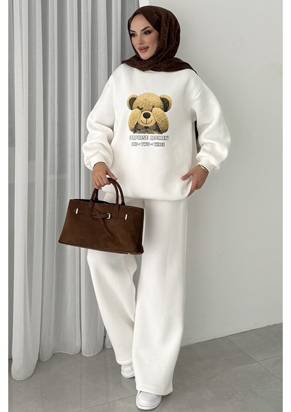 Ayıcık Desen Üç Iplik Ikili Takım 1655 - Beyaz modelleri