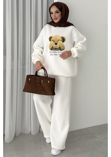 Ayıcık Desen Üç Iplik Ikili Takım 1655 - Beyaz indirimleri