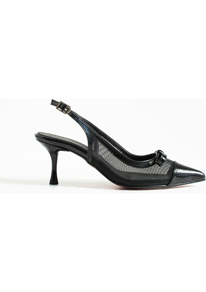 Siyah Rugan Şeffaf Detaylı Fiyonklu Stiletto – 7 cm Ince Topuklu Zarif Abiye ve Günlük Ayakkabı indirimleri