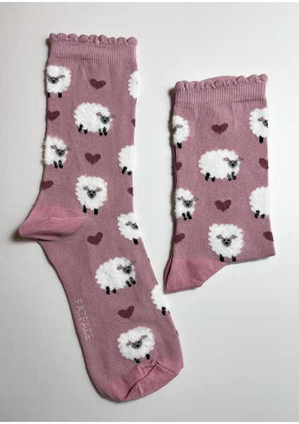 Pamuklu Koyun Desenli Kadın Çorabı