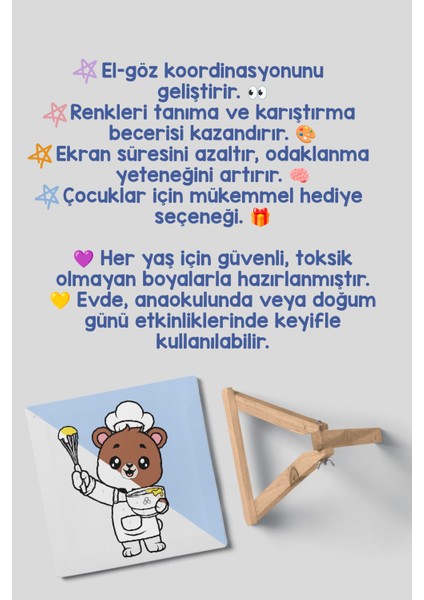 Şef Ayı Temalı Çocuk Şövale Tuval Boyama Seti | Ahşap Şövale+Tuval+6 Renk Akrilik Boya+Fırça indirimleri