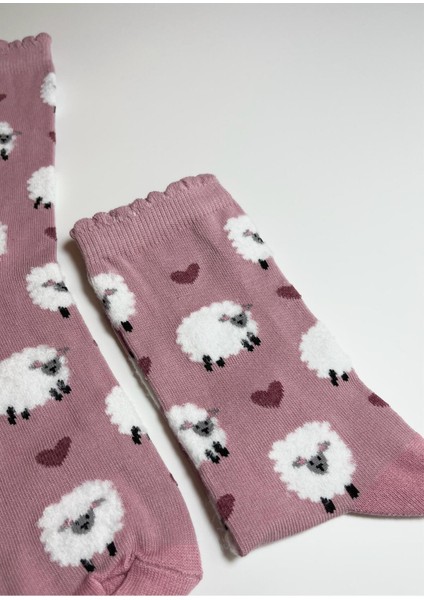 Pamuklu Koyun Desenli Kadın Çorabı