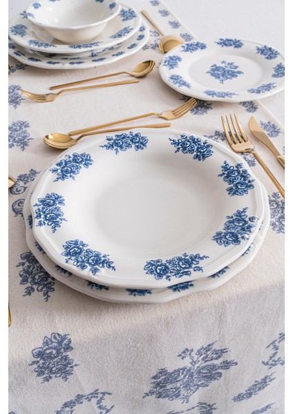 Vintage Flowers Blue 22 cm 6’lı Porselen Yemek Tabağı Seti modelleri
