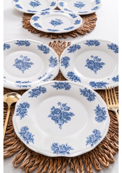 Vintage Flowers Blue 19 cm 6’lı Porselen Pasta Tabağı Seti modelleri