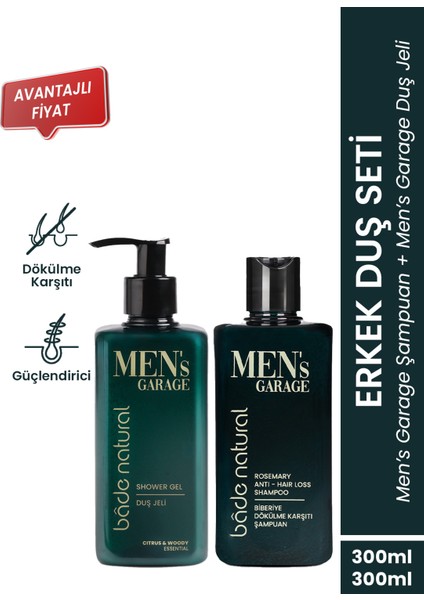 Men's Garage Besleyici ve Güçlendirici Biberiye Şampuan ve Duş Jeli