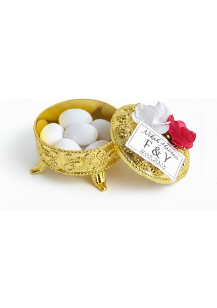 20 Adet | Ayaklı Desenli Altın Renkte Şekerlik Nikah Hediyeliği - Nişan Hatırası gibi özel günlerde kullanılır.