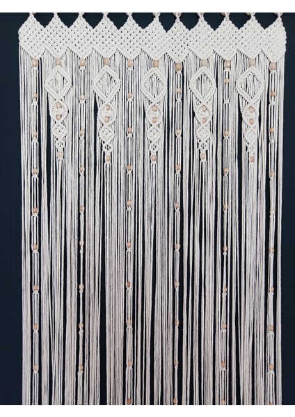 El Yapımı Boncuklu Pamuk Makrome Kapı Perdesi - Doğal Ahşap Boncuklu Dekor fırsatları