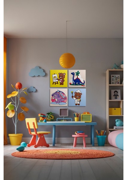 Ressam Ayı Temalı Çocuk Şövale Tuval Boyama Seti | Ahşap Şövale+Tuval+6 Renk Akrilik Boya+Fırça fırsatları