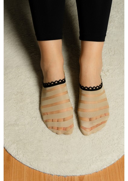 Dantel Ağızlı Şerit Desenli Kadın Ince Babet Çorabı 35-37 fiyatları
