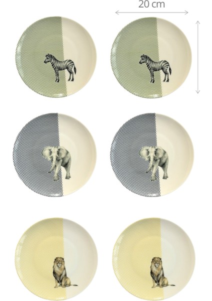 6'lı Savanda Safari Temalı Pasta Tabağı Seti 20CM - Kahvaltı & Tatlı Sunum indirimleri