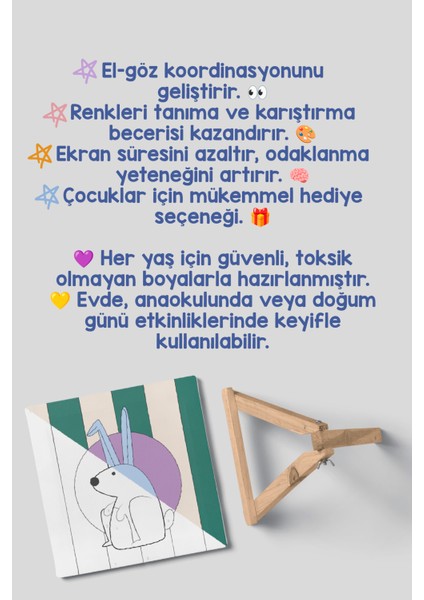 Tavşan Temalı Çocuk Şövale Tuval Boyama Seti | Ahşap Şövale+Tuval+6 Renk Akrilik Boya+Fırça indirimleri