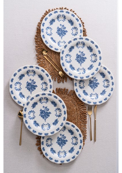 Vintage Flowers Blue 25 cm 6’lı Porselen Servis Tabağı Seti