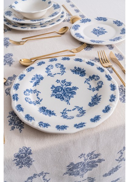 Vintage Flowers Blue 25 cm 6’lı Porselen Servis Tabağı Seti modelleri