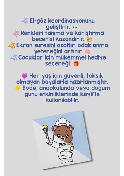 Şef Ayı Temalı Çocuk Tuval Boyama Seti | Tuval + 6 Renk Akrilik Boya + Fırça indirimleri