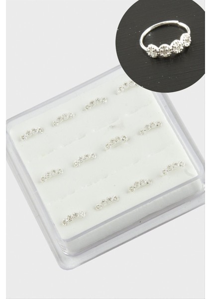 Zirkon Tek Taş Halka Gümüş Hızma 12 Adet