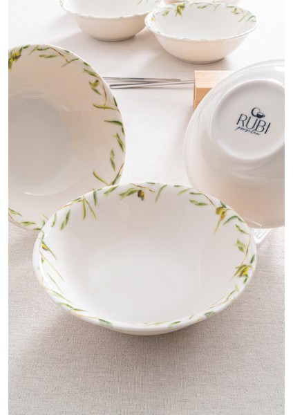 Olive 16 cm Çorba Kasesi 6’lı Set – Zeytin Dalı Desenli Premium Porselen
