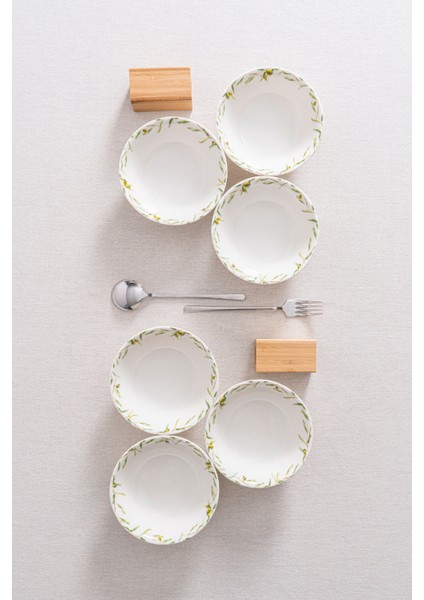 Olive 16 cm Çorba Kasesi 6’lı Set – Zeytin Dalı Desenli Premium Porselen fiyatları