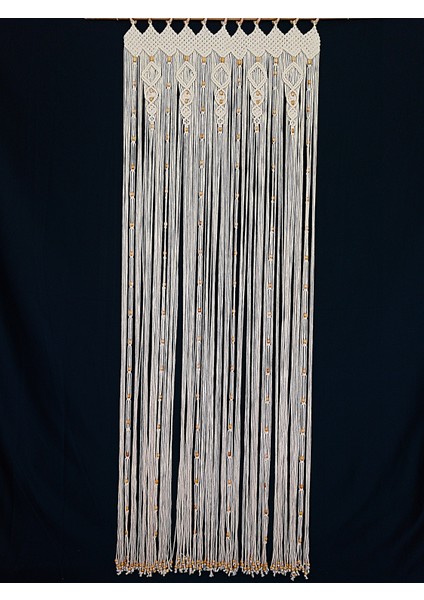 El Yapımı Boncuklu Pamuk Makrome Kapı Perdesi - Doğal Ahşap Boncuklu Dekor modelleri