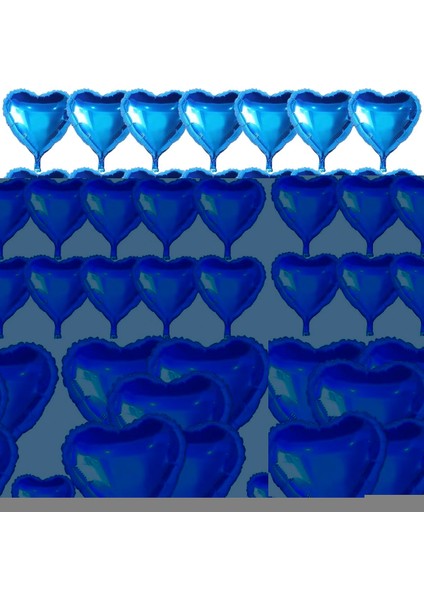 Metalize Parlak Mavi Kalp Şekilli Uçan Balon Folyo 18 Inç 45 cm 25 Adet