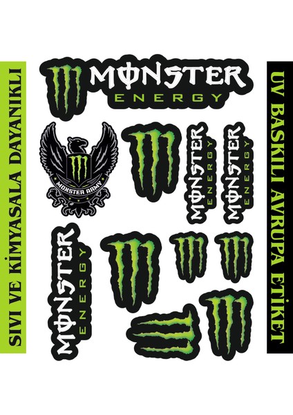 Monster Sticker Etiket Seti Motosiklet Otomobil Suya Dayanıklı