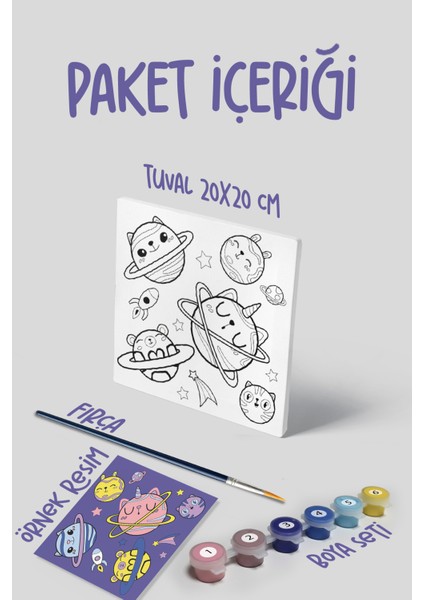 Galaksi Temalı Çocuk Tuval Boyama Seti | Tuval + 6 Renk Akrilik Boya + Fırça modelleri