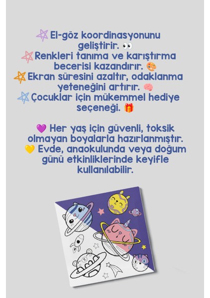 Galaksi Temalı Çocuk Tuval Boyama Seti | Tuval + 6 Renk Akrilik Boya + Fırça indirimleri