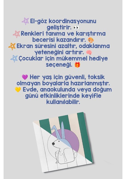 Tavşan Temalı Çocuk Tuval Boyama Seti | Tuval + 6 Renk Akrilik Boya + Fırça indirimleri