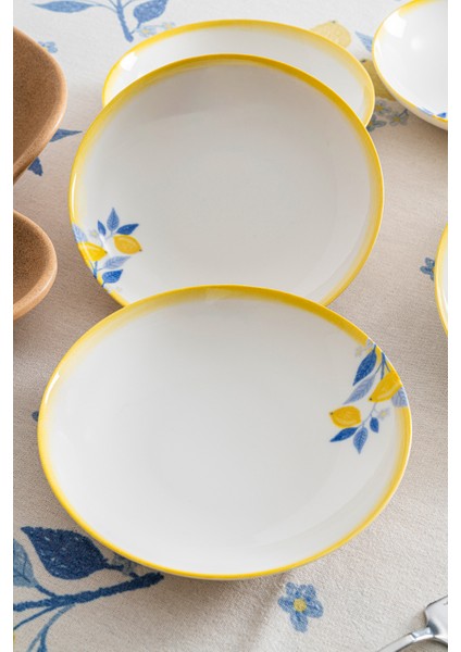 Limon Desenli 20 cm Premium Porselen Yemek Tabağı - 6 Adet fiyatları