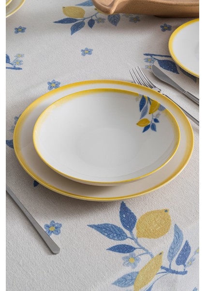 Limon Desenli 20 cm Premium Porselen Yemek Tabağı - 6 Adet