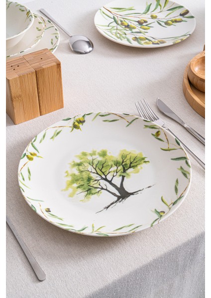 Olive 48 Parça 12 Kişilik Premium Porselen Yemek Takımı – Akdeniz Zeytin Desenli fırsatları