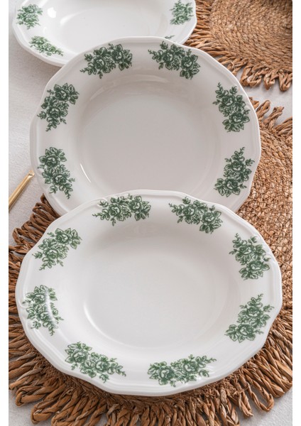 Vintage Flowers Green 22 cm 6’lı Porselen Yemek Tabağı Seti fiyatları