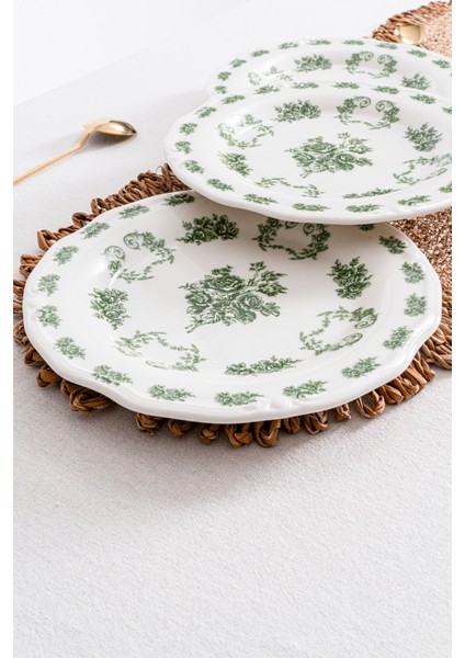 Vintage Flowers Green 25 cm 6’lı Porselen Servis Tabağı Seti modelleri