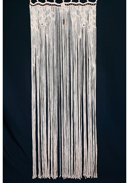 El Yapımı Yapraklı Pamuk Makrome Kapı Perdesi - Doğal Ahşap Boncuklu Dekor fiyatları