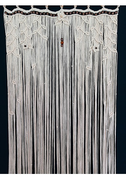 El Yapımı Yapraklı Pamuk Makrome Kapı Perdesi - Doğal Ahşap Boncuklu Dekor modelleri