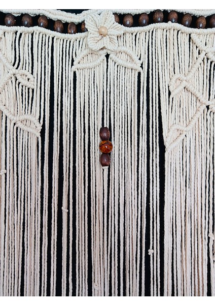 El Yapımı Yapraklı Pamuk Makrome Kapı Perdesi - Doğal Ahşap Boncuklu Dekor fırsatları