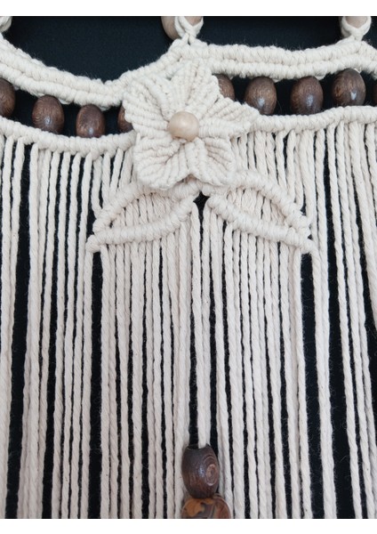 El Yapımı Yapraklı Pamuk Makrome Kapı Perdesi - Doğal Ahşap Boncuklu Dekor indirimleri